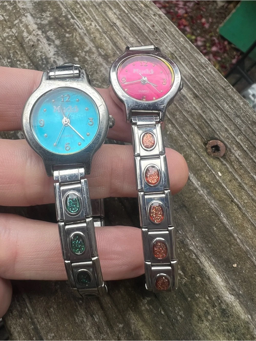 Women’s watch pink and blue silver bands lot of 2